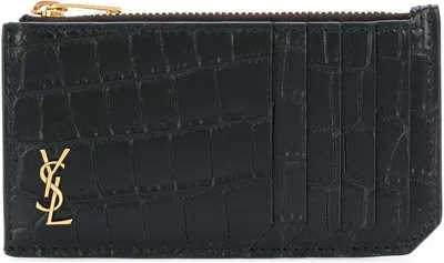 SAINT LAURENT MEN'S TINY CASSANDRE LOGO PLAQUE CARDHOLDER