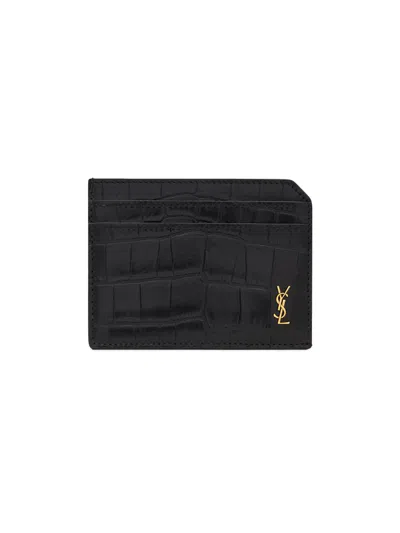 Saint Laurent Men's Tiny Cassandre Open Card Case In Matte Leather In Black