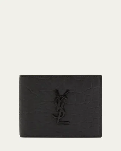 SAINT LAURENT MEN'S TONAL MONOGRAM LEATHER BIFOLD WALLET