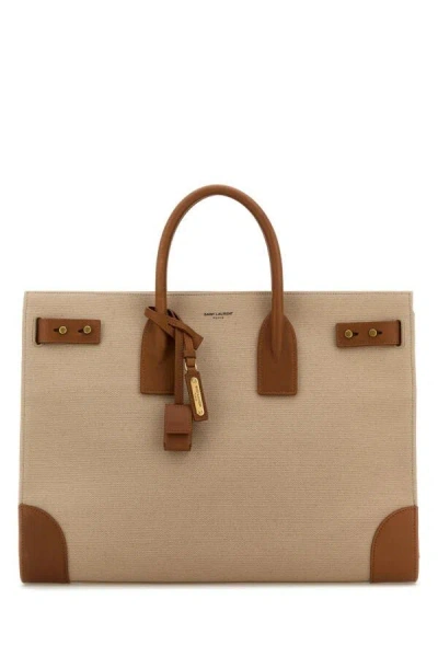 Saint Laurent Men Two-tone Canvas And Leather Large Sac De Jour Handbag In Multicolor