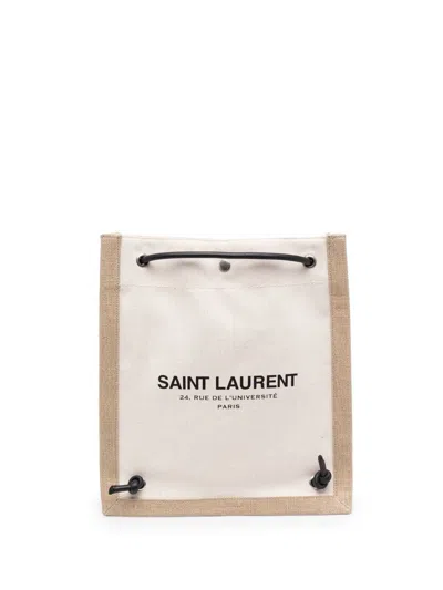 Saint Laurent Men's Universite Canvas Crossbody Bag In Ecru