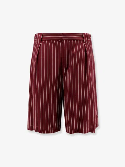 Saint Laurent Men Viscose Shorts With Pinstripe Motif In Burgundy