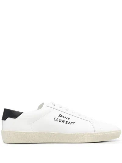 Saint Laurent Logo-embroidered Low-top Sneakers In White