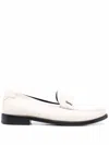 SAINT LAURENT MEN'S WHITE LEATHER LOAFERS WITH SILVER-TONE LOGO PLAQUE