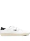 SAINT LAURENT MENS WHITE LEATHER SNEAKERS WITH LOGO DETAILING AND WORN LACES