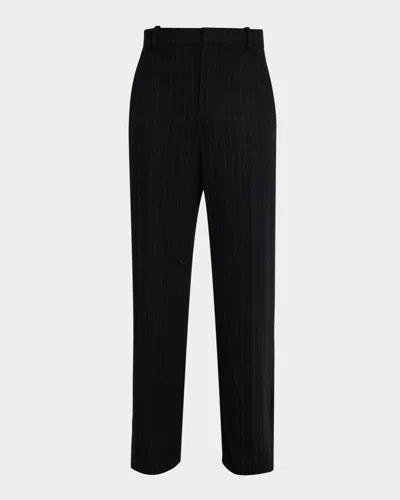 Saint Laurent Men's Wool And Cashmere Straight-leg Pinstripe Pants In Black