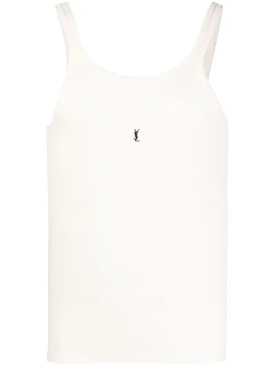 Saint Laurent Men Wool And Cotton Blend Tank Top In White