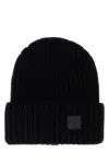Saint Laurent Ribbed-knit Logo-patch Beanie Hat In Black
