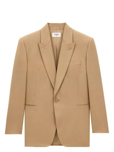 SAINT LAURENT MEN'S WOOL GABARDINE SINGLE BREASTED JACKET