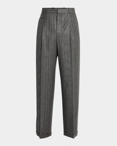 Saint Laurent Men's Wool Relaxed Fit Single-pleated Trousers In Neromulti