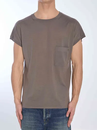 Saint Laurent Men Wool T-shirt In Gray