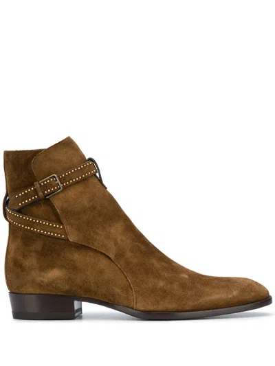 Saint Laurent Wyatt 40 Jodhpur Suede Boots In Brown