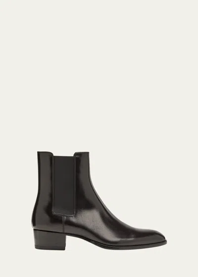 Saint Laurent Men's Wyatt 40 Leather Chelsea Boots In Sparrow Brown