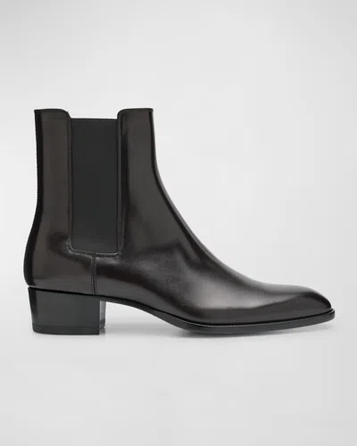 Saint Laurent Men's Wyatt 40 Leather Chelsea Boots In Brown