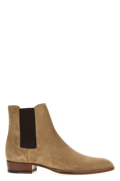 Saint Laurent Wyatt 30 Chelsea Boots Beige In Cream