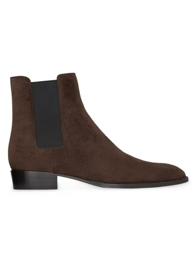 Saint Laurent Suede Wyatt Chelsea Boots In Brown