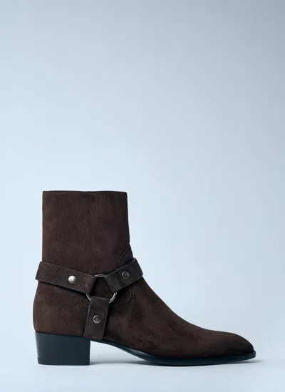 Saint Laurent Men Wyatt Harness Boots In Brown