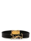 Saint Laurent Ysl-charm Leather Bracelet In Black
