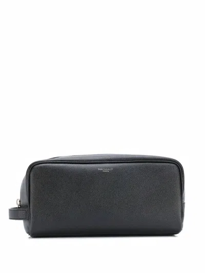 Saint Laurent Logo Stamped Pouch Bag In Black