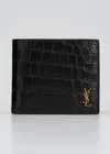 Saint Laurent Men's Ysl Croc-embossed Bi-fold Wallet In Nero