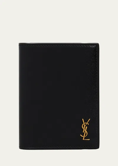 Saint Laurent Men's Ysl Leather Wallet In Nero