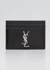 Saint Laurent Men's Ysl Monogram Leather Card Case In Nero