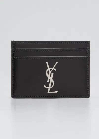 Saint Laurent Men's Ysl Monogram Leather Card Case In Nero