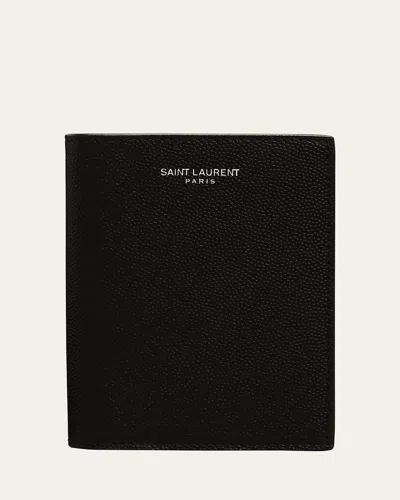 Saint Laurent Men's Ysl Pebbled Leather Wallet In Black