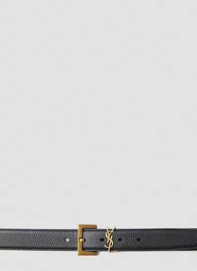 Saint Laurent Men Ysl Plaque Belt In Black