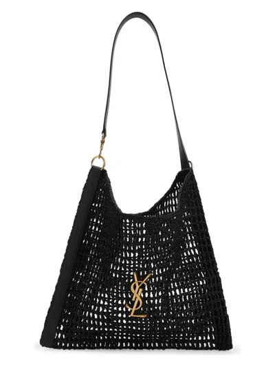 Saint Laurent Men's Ysl Rafia Bag In Black