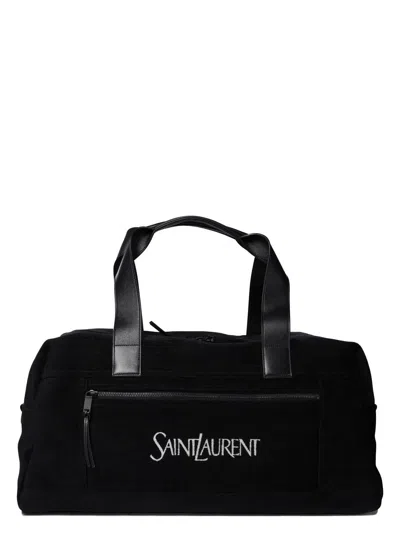 Saint Laurent Men's Zip Bag With Jacquard Logo In Black