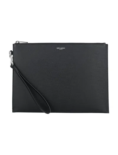 Saint Laurent Men's Zip Tablet Pouch In Black