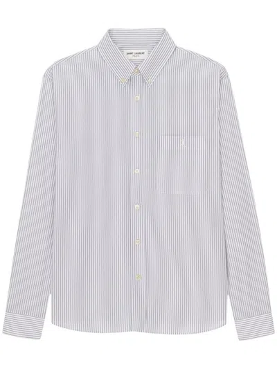 Saint Laurent Striped Cotton Shirt In White