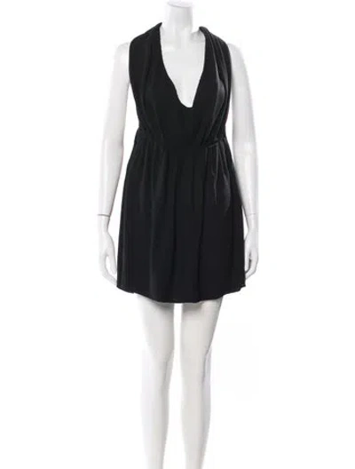 Pre-owned Saint Laurent Merino Wool Mini Dress In Black