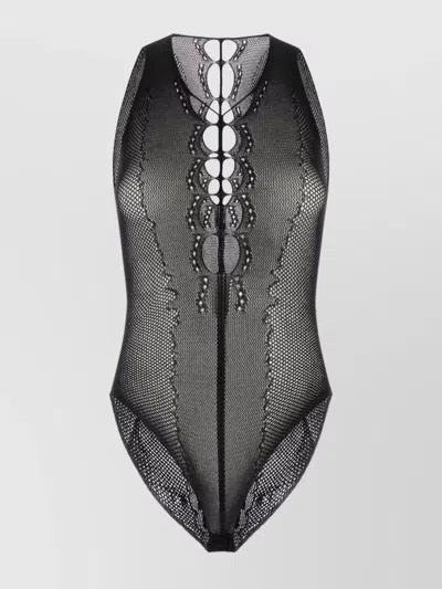 SAINT LAURENT MESH BODYSUIT WITH LACE-UP FRONT DETAIL