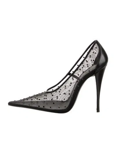 Pre-owned Saint Laurent Mesh Crystal Embellishments Pumps In Black