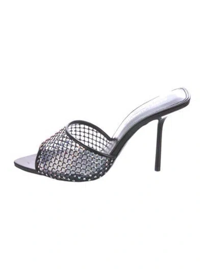 Pre-owned Saint Laurent Mesh Crystal Embellishments Slides In Black