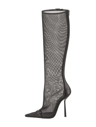 Pre-owned Saint Laurent Mesh Lace Pattern Boots In Black