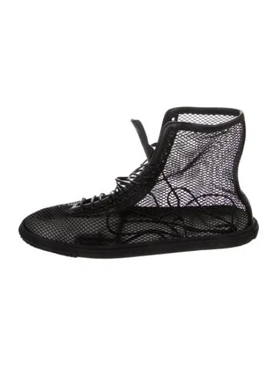 Pre-owned Saint Laurent Mesh Leather Trim Embellishment Sneakers In Black