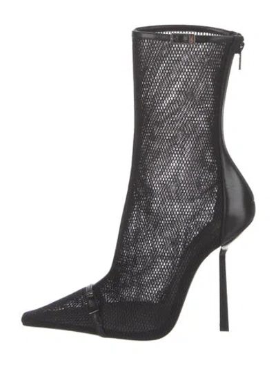 Pre-owned Saint Laurent Mesh Leather Trim Embellishment Sock Boots In Black