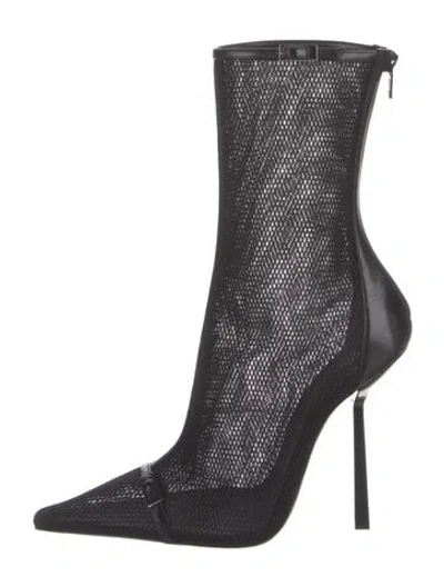 Pre-owned Saint Laurent Mesh Leather Trim Embellishment Sock Boots In Black