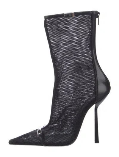 Pre-owned Saint Laurent Mesh Leather Trim Embellishment Sock Boots In Black