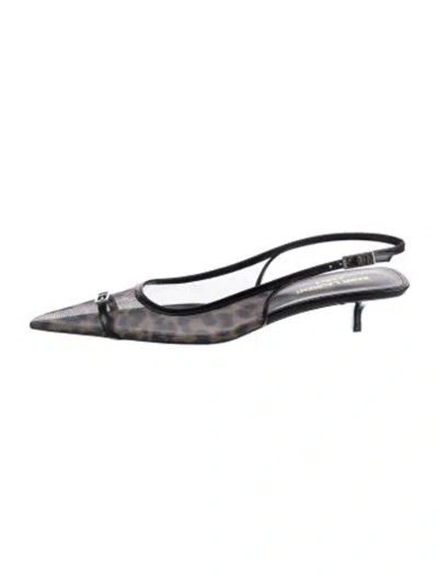 Pre-owned Saint Laurent Mesh Printed Slingback Pumps In Silver