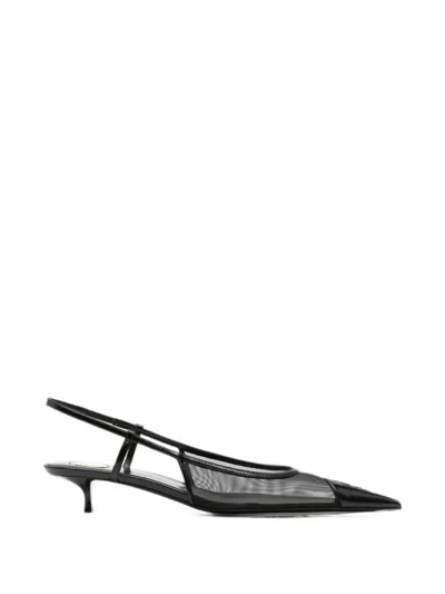 Saint Laurent Mesh-panelled Pointed-toe Slingback Pumps In Black