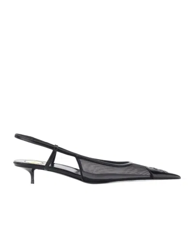 Saint Laurent Mesh-panelled Pointed-toe Slingback Pumps In Black