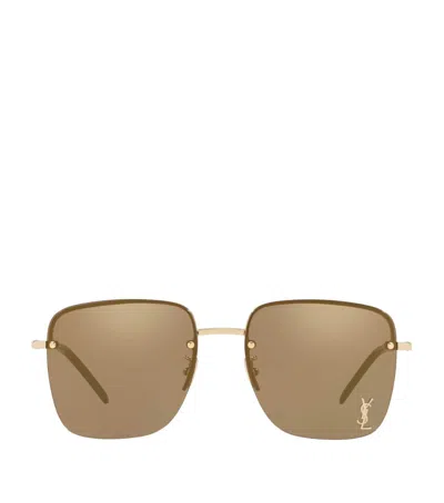 Saint Laurent Monogram Square Half-rim Sunglasses In Brown
