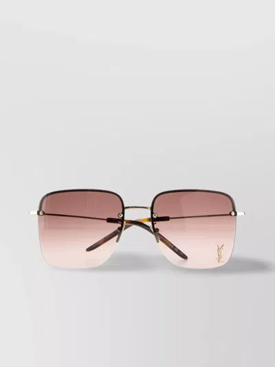 Saint Laurent Metal Arms Square Frame Sunglasses In Gold