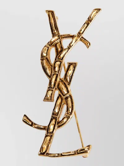 Saint Laurent Metal Brooch In Brown