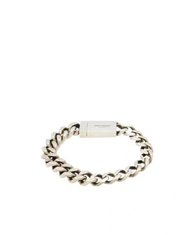 Saint Laurent Metal Buckle Bracelet In Silver