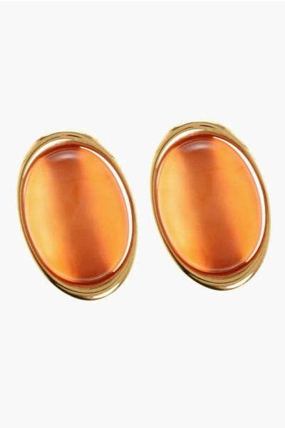 Saint Laurent Metal Clip-on Oval Earrings In Yellow